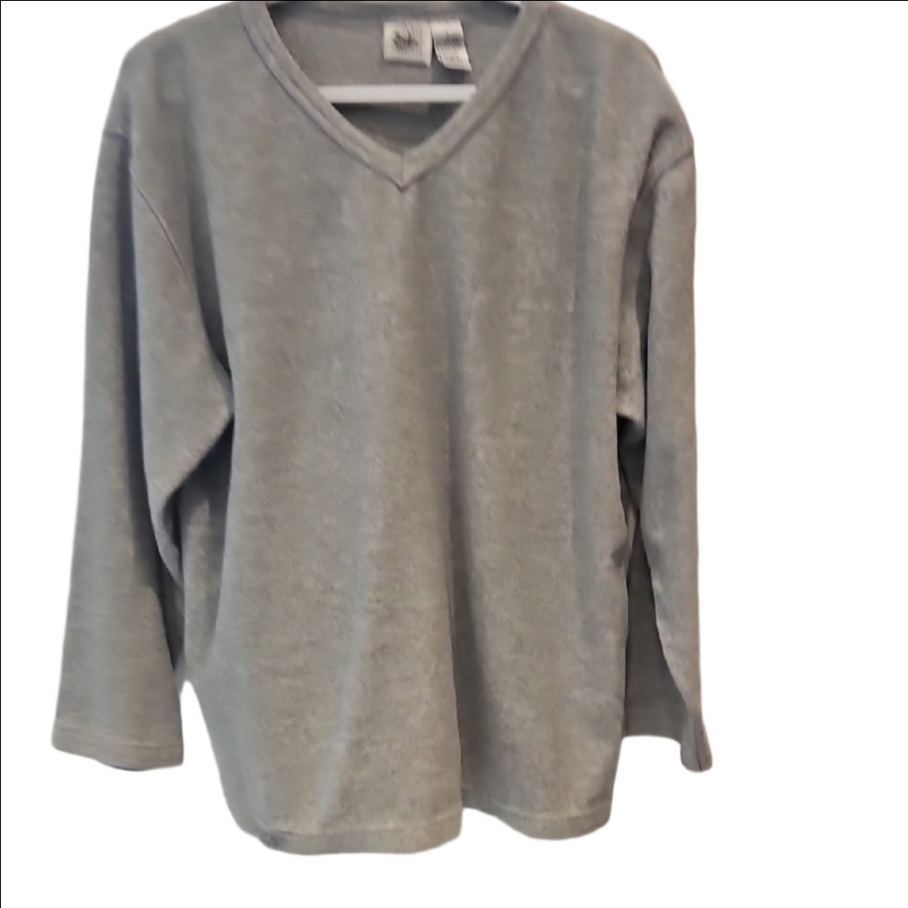 Vintage Maxwell Jason Fleece Grey V-Neck Sweater Top Men's Large